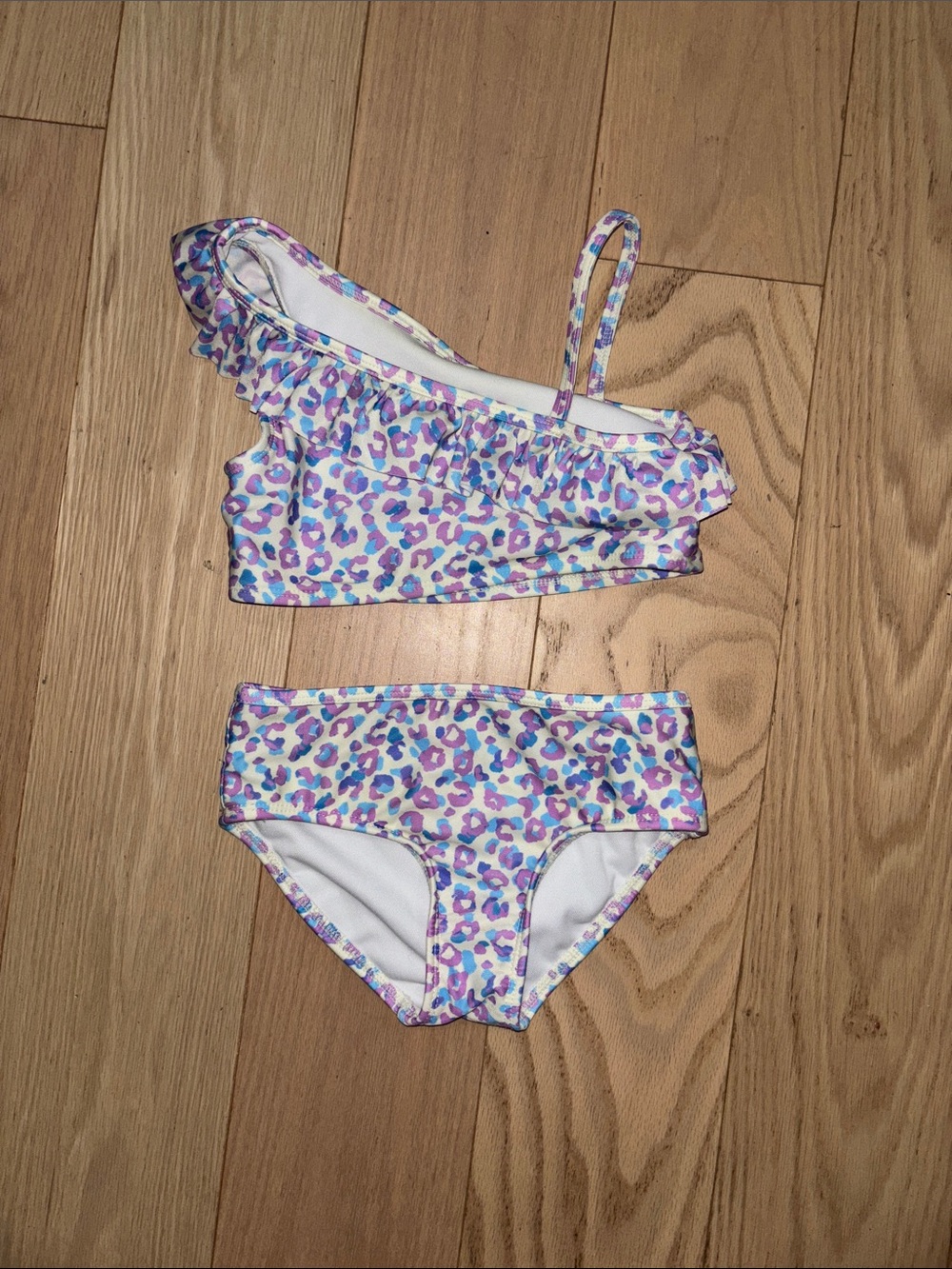 Cat & Jack Purple Multi Leopard One-Shoulder Ruffle Bikini